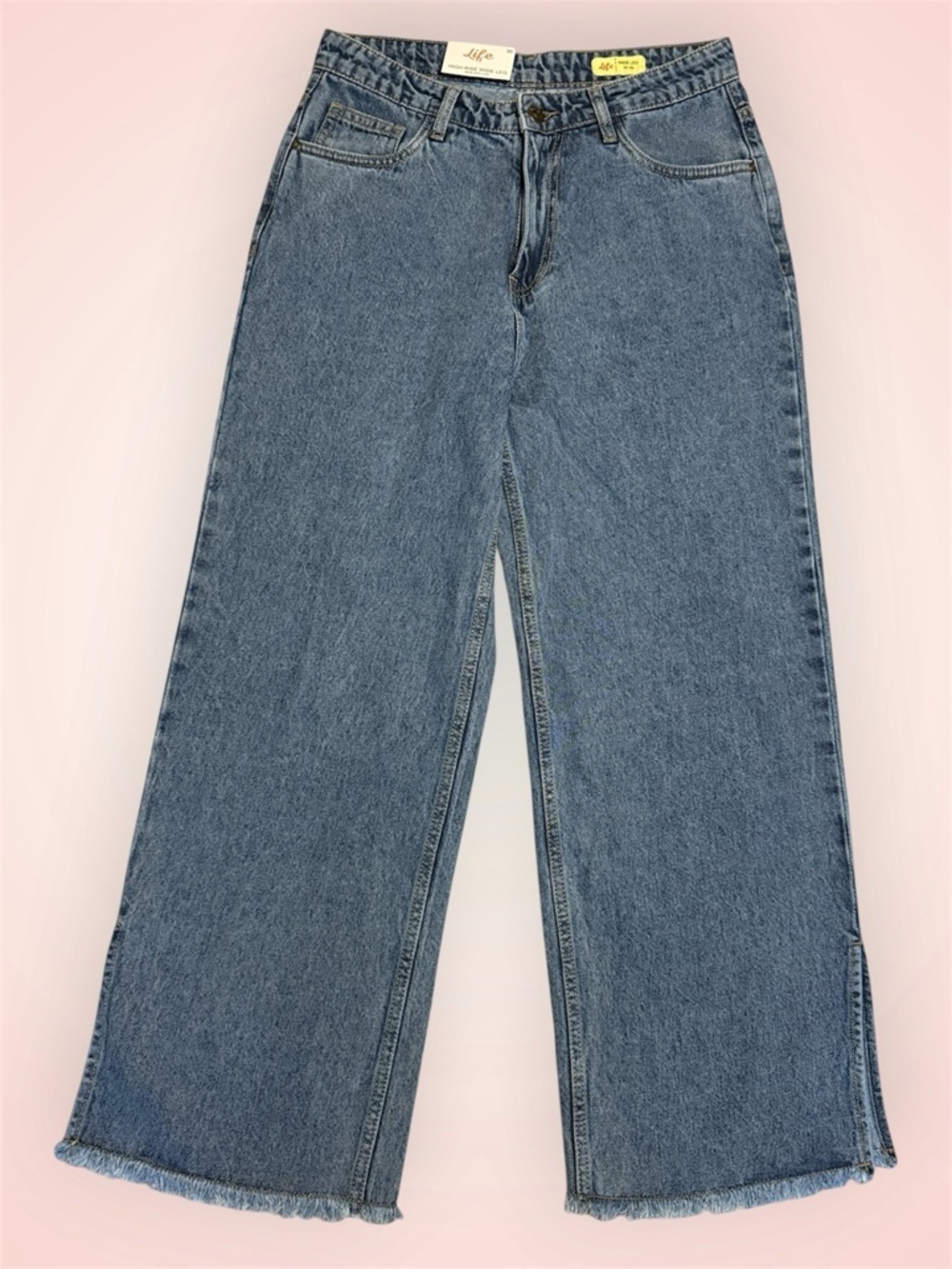NWT Life High Rise Wide Leg Jeans in Medium Blue Raw Frayed Hem Sz 30